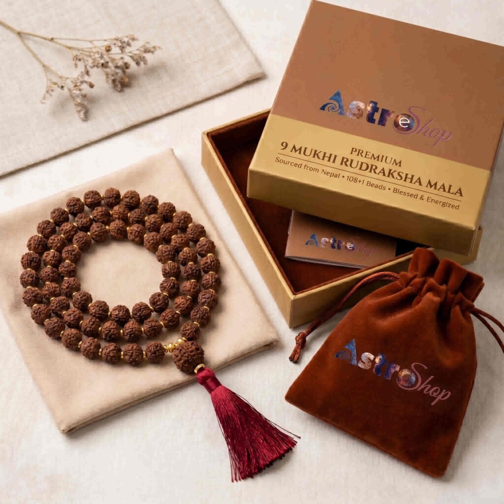 9 Mukhi Rudraksha Mala 108+1